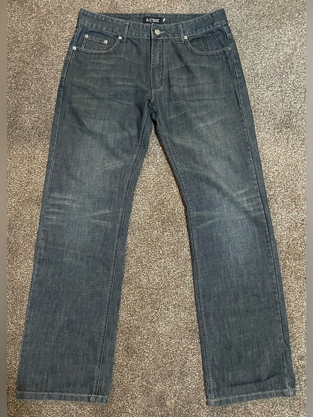 (Rare)Armani Jeans Men's Indigo Straight Jeans Ŵ Embossed Logo’s (Made In Italy)